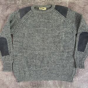 Men’s Vintage Brenire Scotland Wool Chunky Knit Suede Patch Crewneck Sweater XL